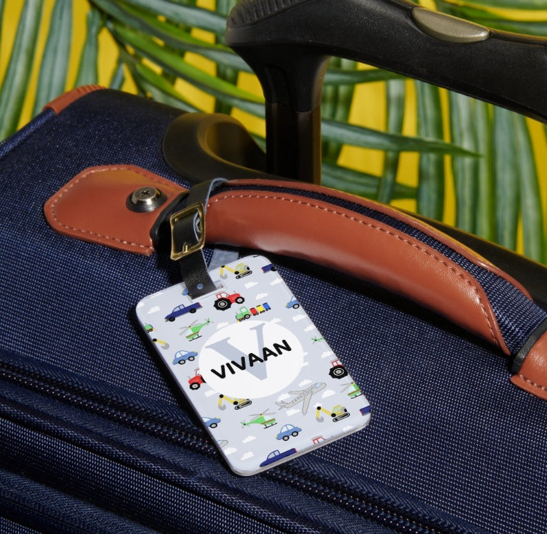 Personalized Vehicle Theme Acrylic Luggage Tag for Kids β Custom Travel Bag Name Tag (Double-Sided)