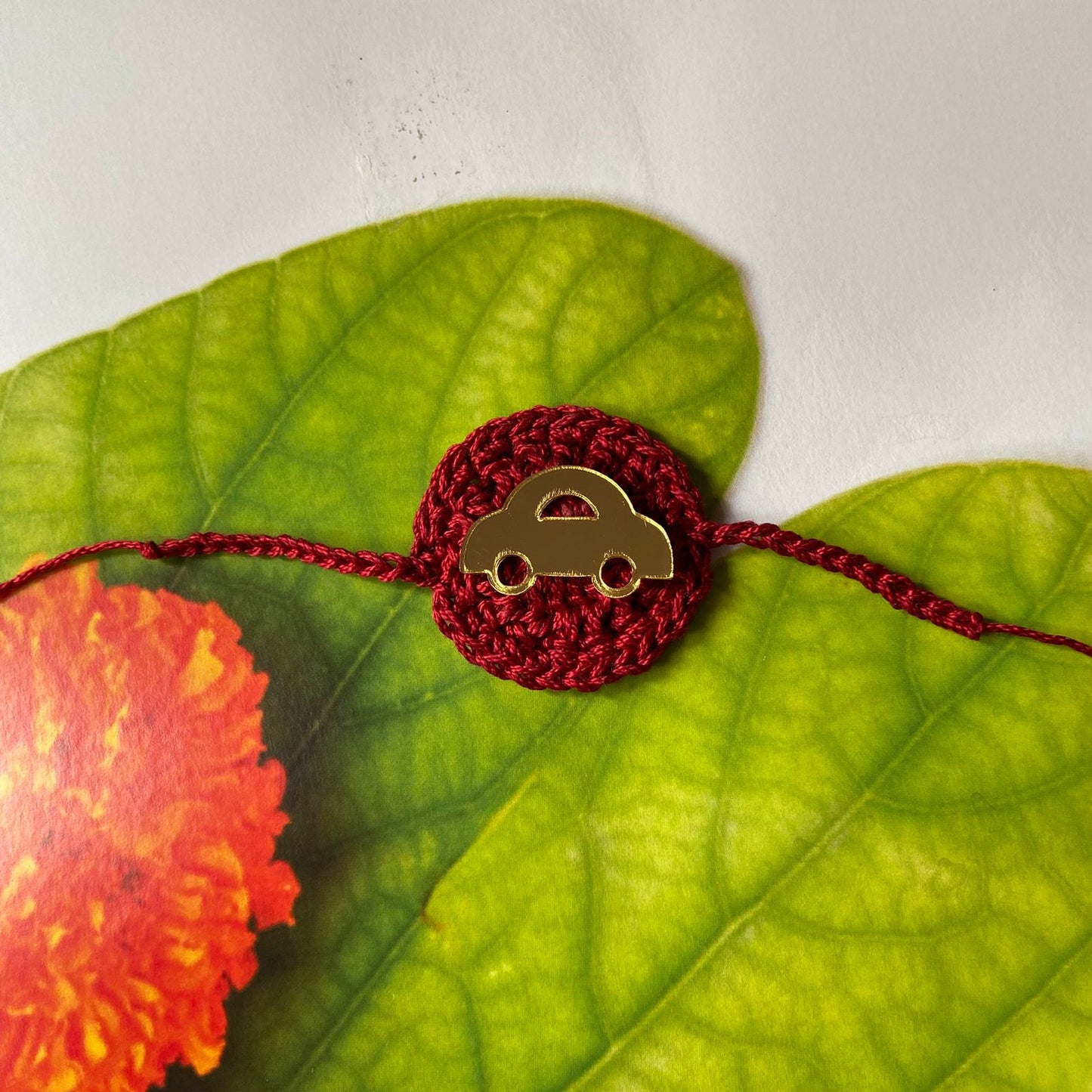 Handmade Crochet Car Theme Cotton Rakhi