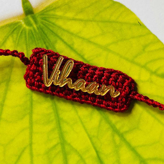 Personalized Handmade Crochet Rectangle Shape Cotton Rakhi