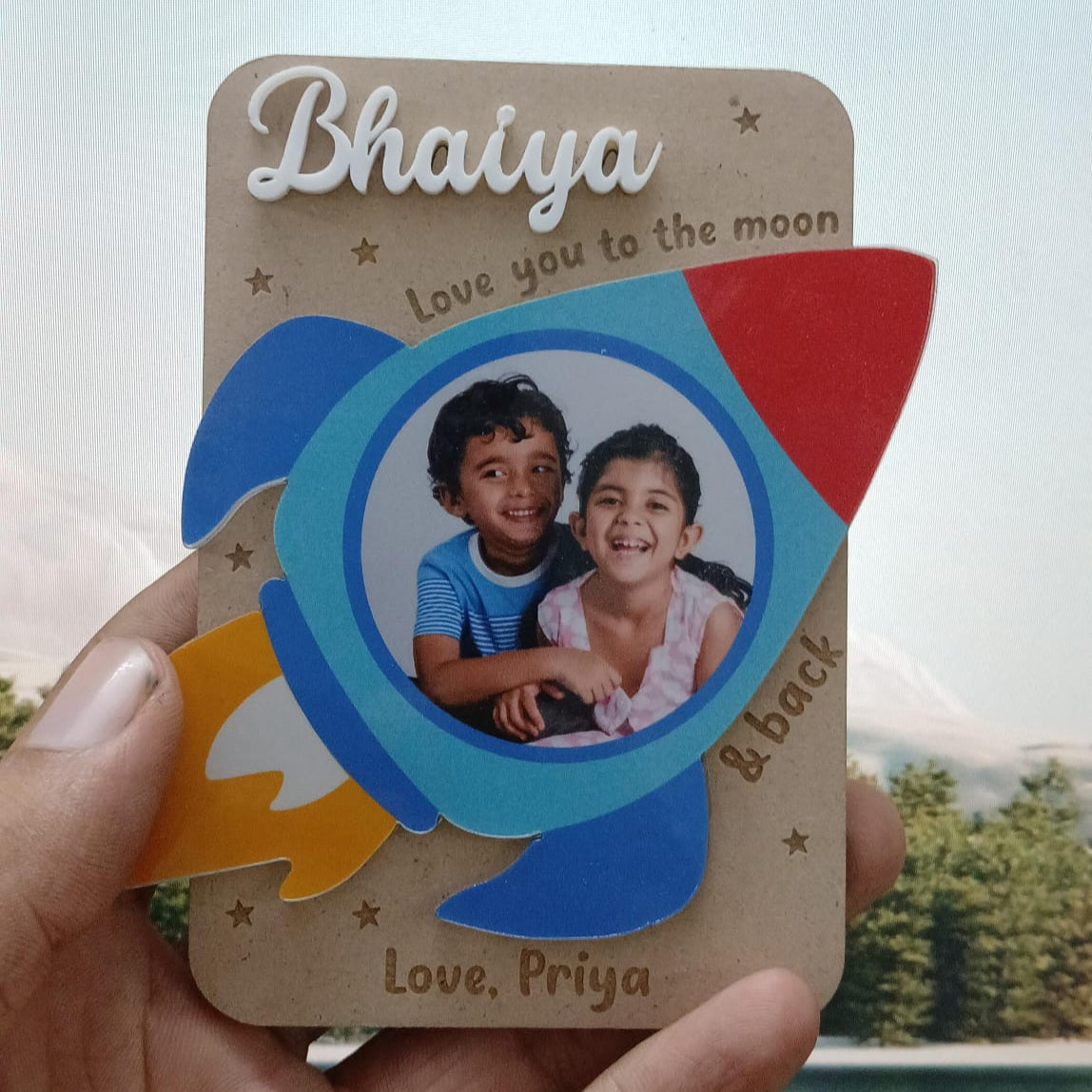 Photo Personalized Handmade Rocket Theme Mdf Wood Fridge Magnet For Brother