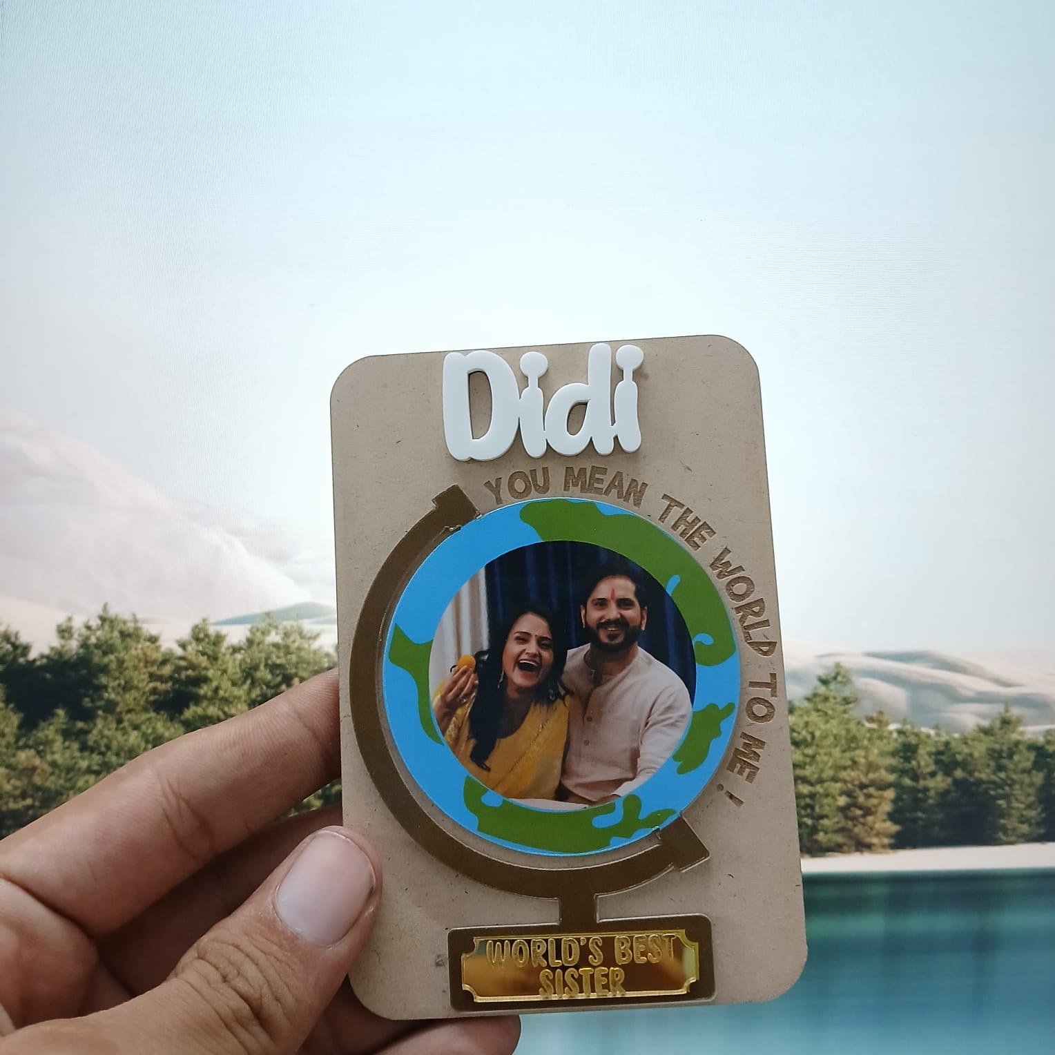 Photo Personalized Handmade World's Best Sister Theme Mdf Wood Fridge Magnet