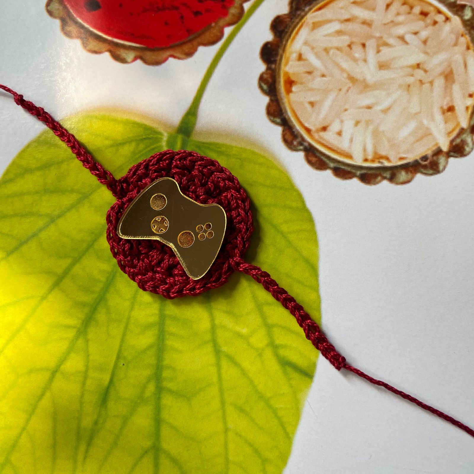 Handmade Crochet Joystick Theme Cotton Rakhi