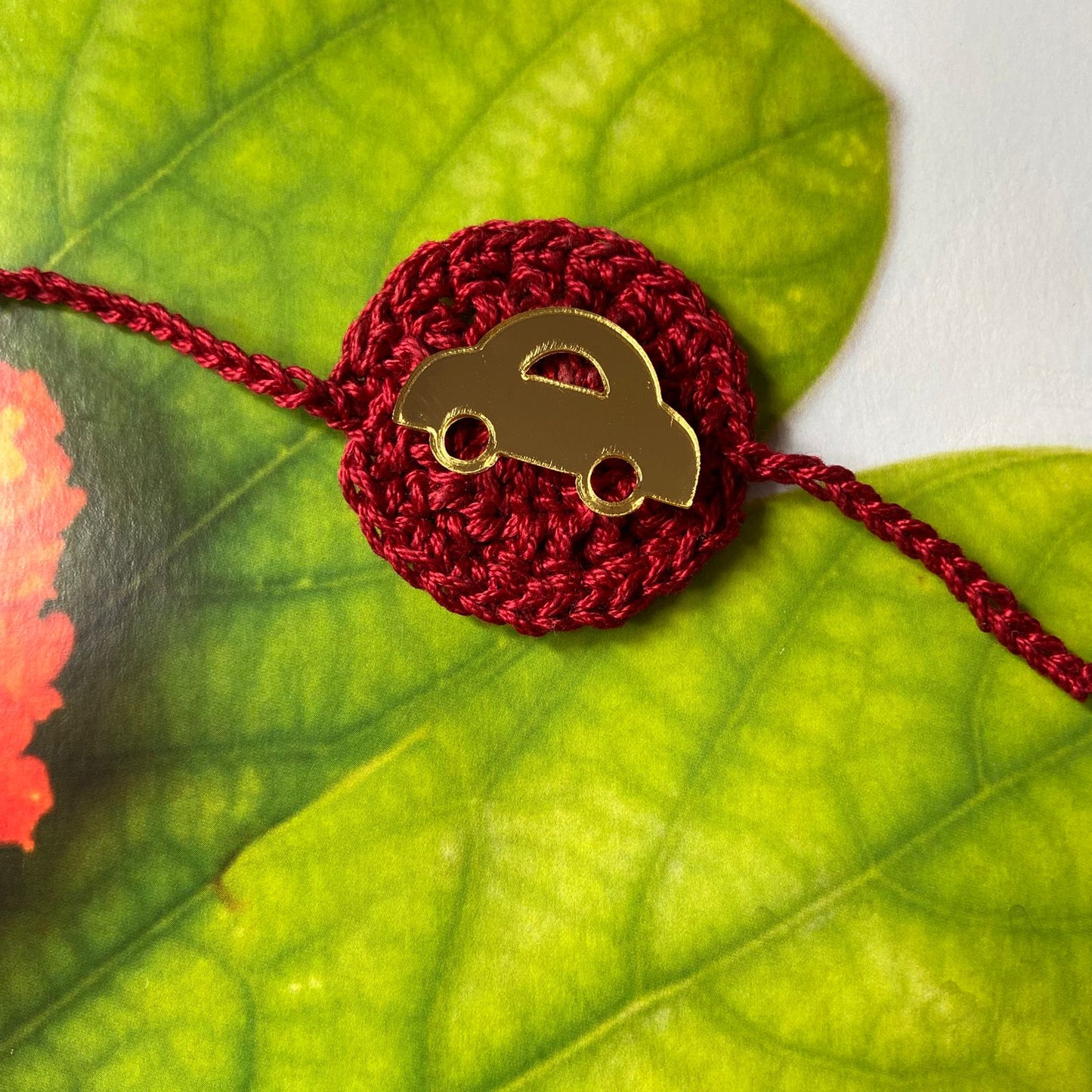 Handmade Crochet Car Theme Cotton Rakhi
