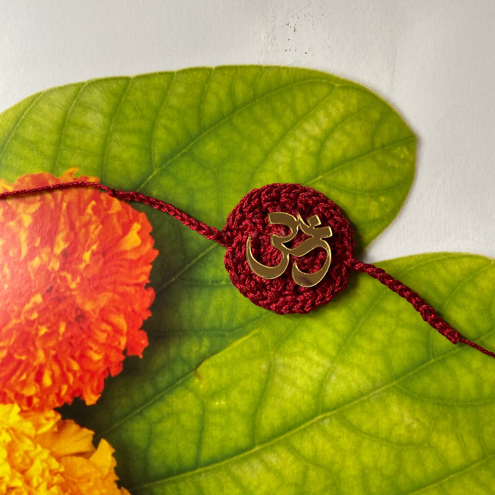 Handmade Crochet Religious Om Theme Cotton Rakhi