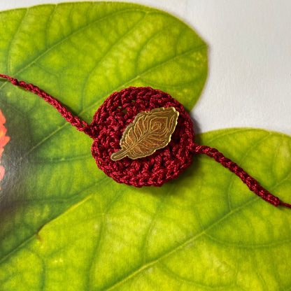 Handmade Crochet Peacock Feather Theme Religious Cotton Rakhi