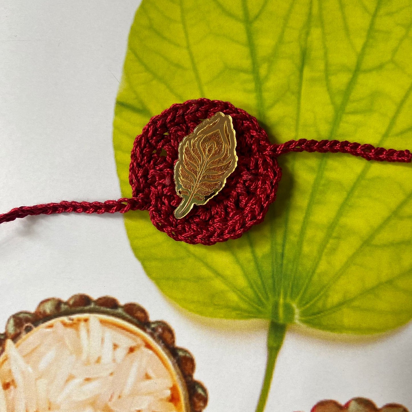 Handmade Crochet Peacock Feather Theme Religious Cotton Rakhi