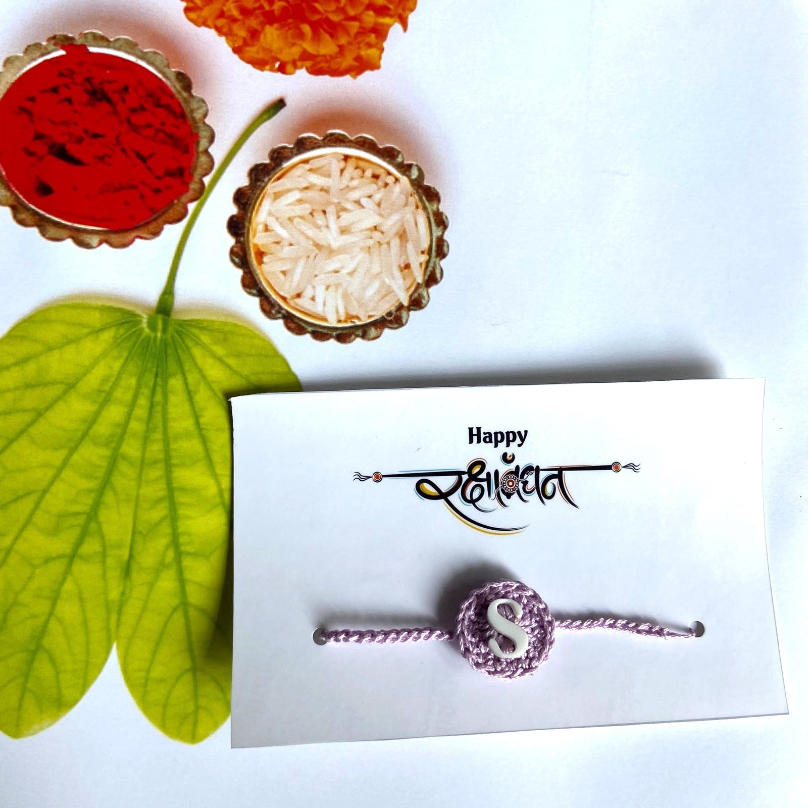 Personalized Handmade Crochet Cotton Rakhi with Initial